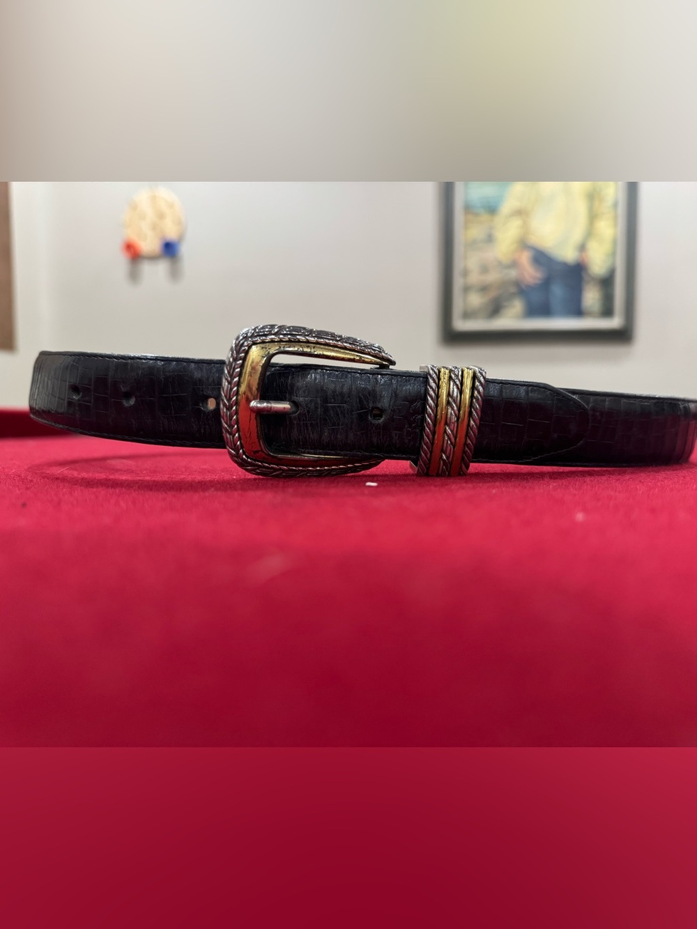 Vintage Brighton Classics black crocodile-embossed leather belt